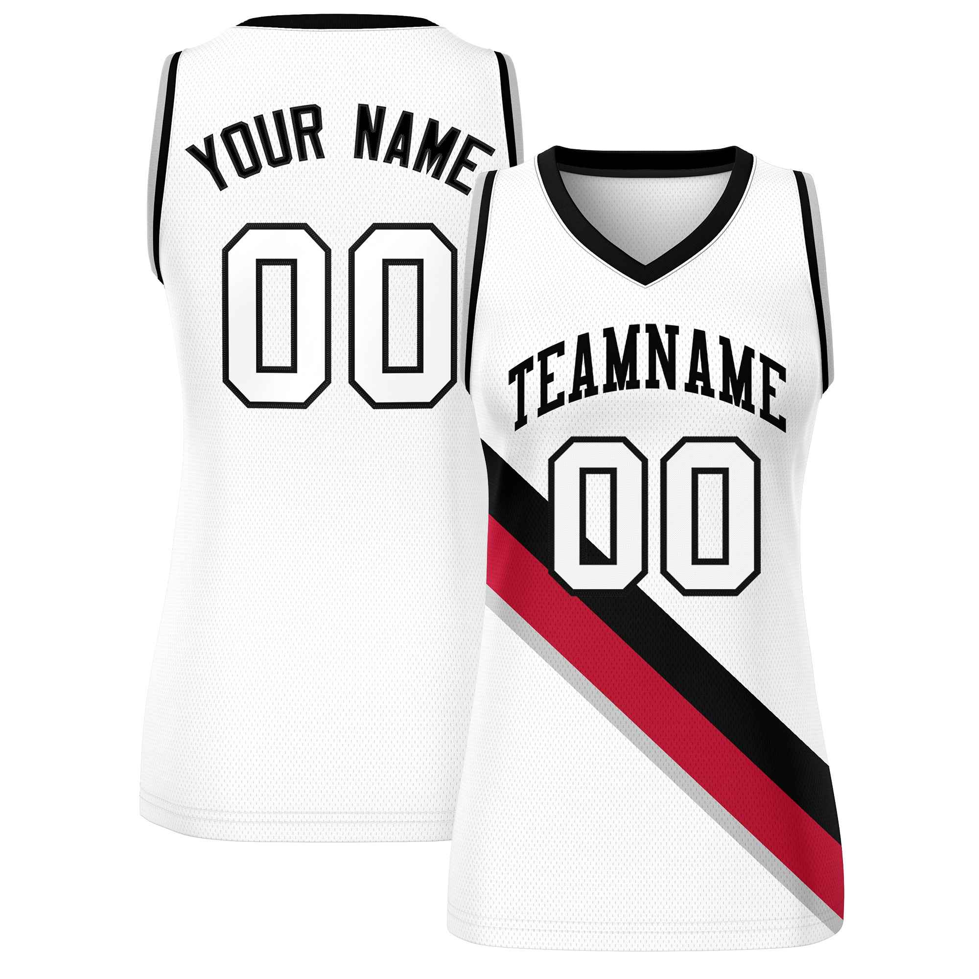 Custom White Black-Gray Thick Slash Fashion Tops Mesh Basketball Jersey For Women