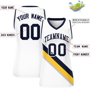 Custom White Navy-White Thick Slash Fashion Tops Mesh Basketball Jersey For Women