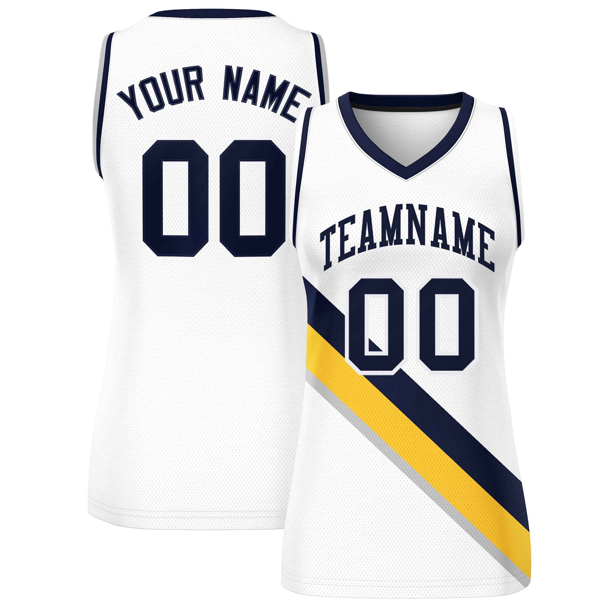 Custom White Navy-White Thick Slash Fashion Tops Mesh Basketball Jersey For Women