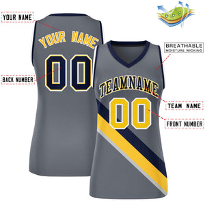 Custom Dark Gray Navy-White Thick Slash Fashion Tops Mesh Basketball Jersey For Women