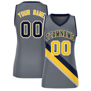 Custom Dark Gray Navy-White Thick Slash Fashion Tops Mesh Basketball Jersey For Women