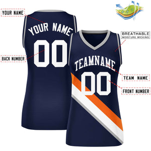 Custom Navy Gray-Navy Thick Slash Fashion Tops Mesh Basketball Jersey For Women