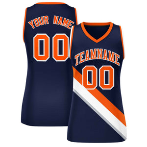 Custom Navy Orange-White Thick Slash Fashion Tops Mesh Basketball Jersey For Women