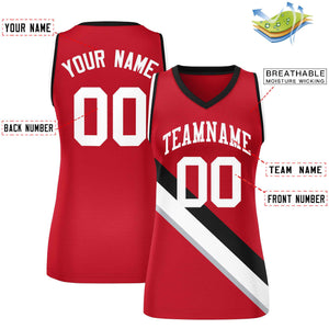 Custom Red Black-White Thick Slash Fashion Tops Mesh Basketball Jersey For Women