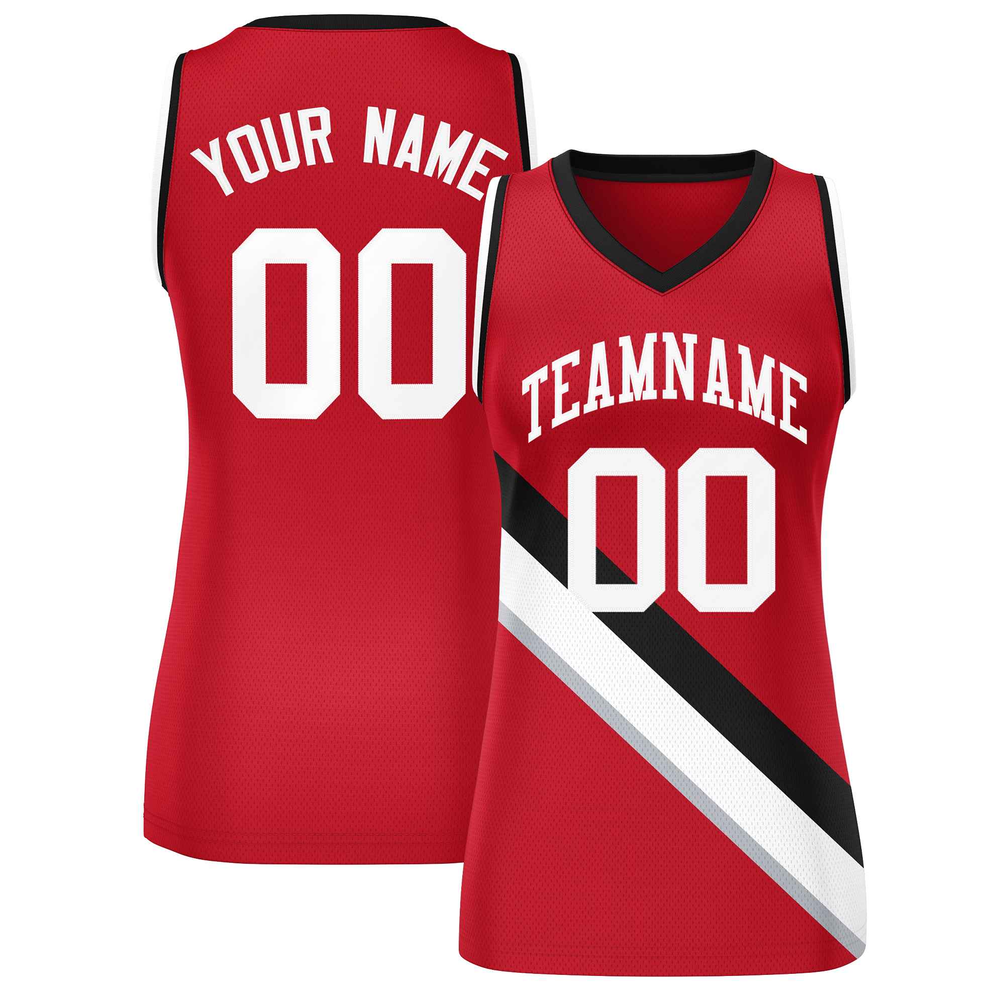 Custom Red Black-White Thick Slash Fashion Tops Mesh Basketball Jersey For Women