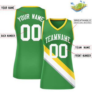 Custom Kelly Green Gold-White Thick Slash Fashion Tops Mesh Basketball Jersey For Women