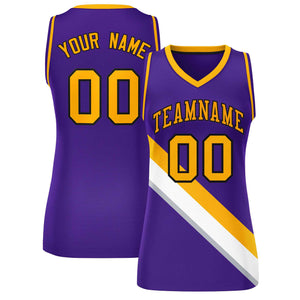 Custom Purple Yellow-Purple Thick Slash Fashion Tops Mesh Basketball Jersey For Women