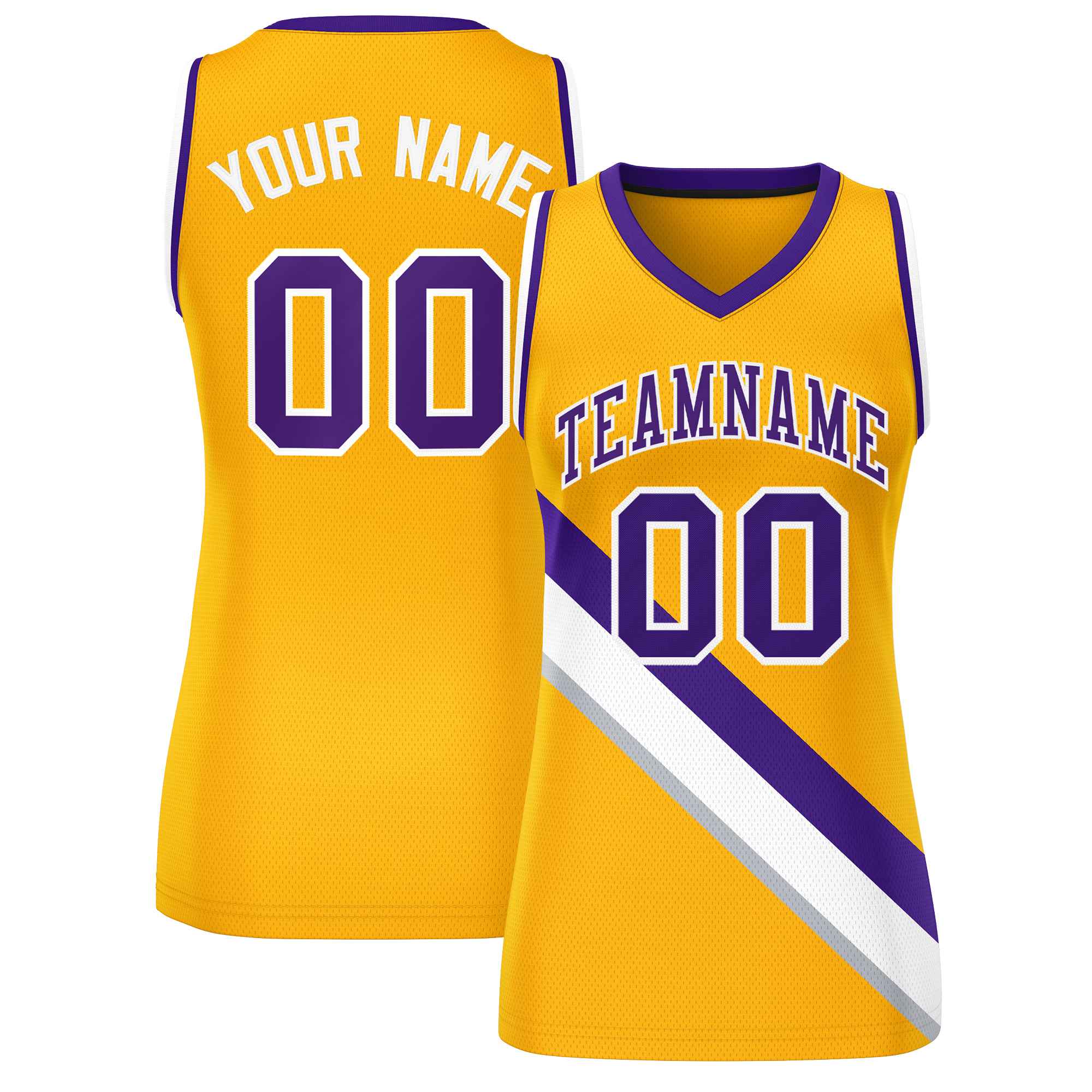 Custom Yellow Purple-White Thick Slash Fashion Tops Mesh Basketball Jersey For Women