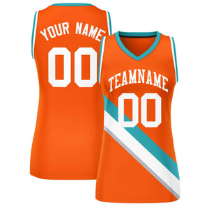 Custom Orange White-Aqua Thick Slash Fashion Tops Mesh Basketball Jersey For Women