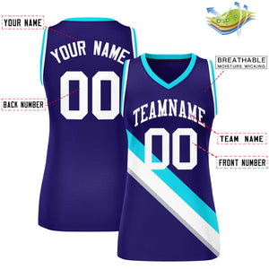 Custom Purple White-Powder Blue Thick Slash Fashion Tops Mesh Basketball Jersey For Women