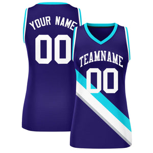 Custom Purple White-Powder Blue Thick Slash Fashion Tops Mesh Basketball Jersey For Women