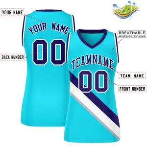 Custom Powder Blue White-Purple Thick Slash Fashion Tops Mesh Basketball Jersey For Women