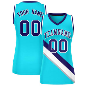 Custom Powder Blue White-Purple Thick Slash Fashion Tops Mesh Basketball Jersey For Women