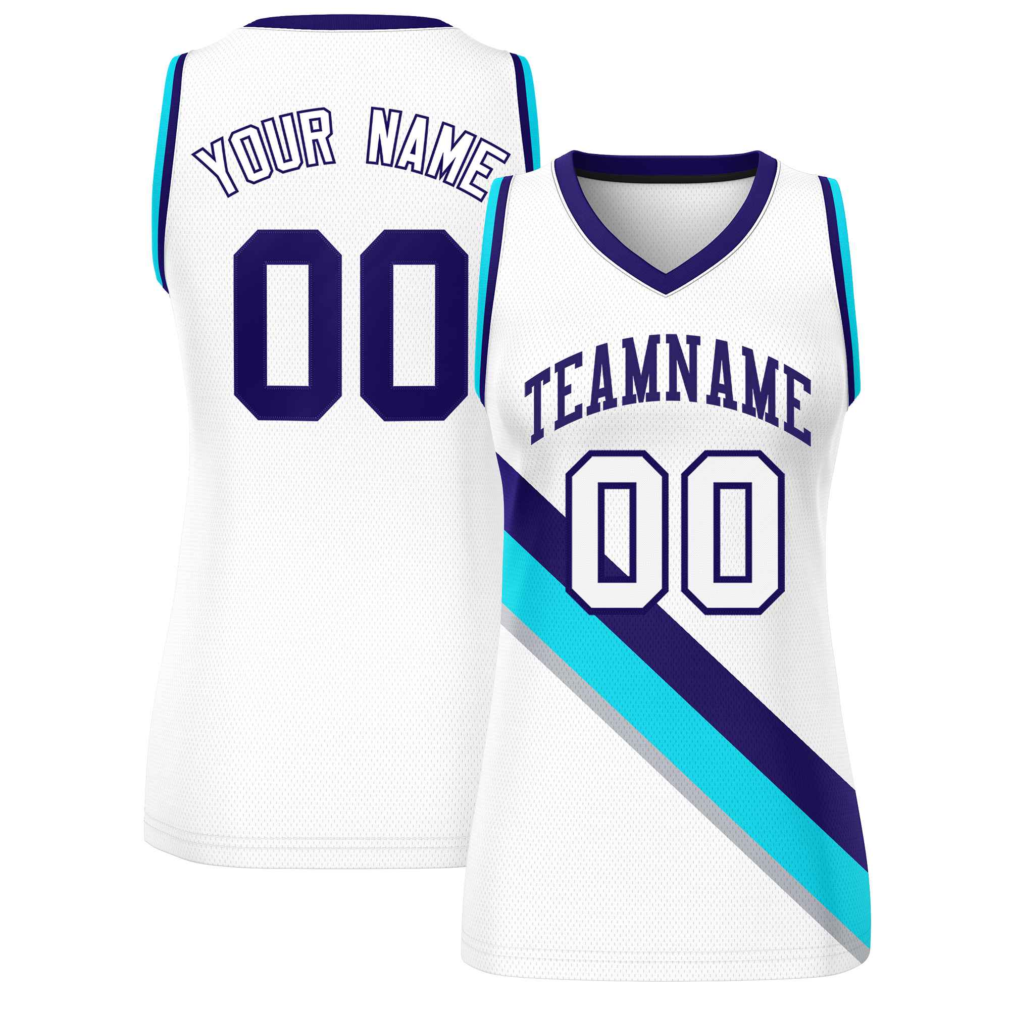 Custom White Purple-Powder Blue Thick Slash Fashion Tops Mesh Basketball Jersey For Women