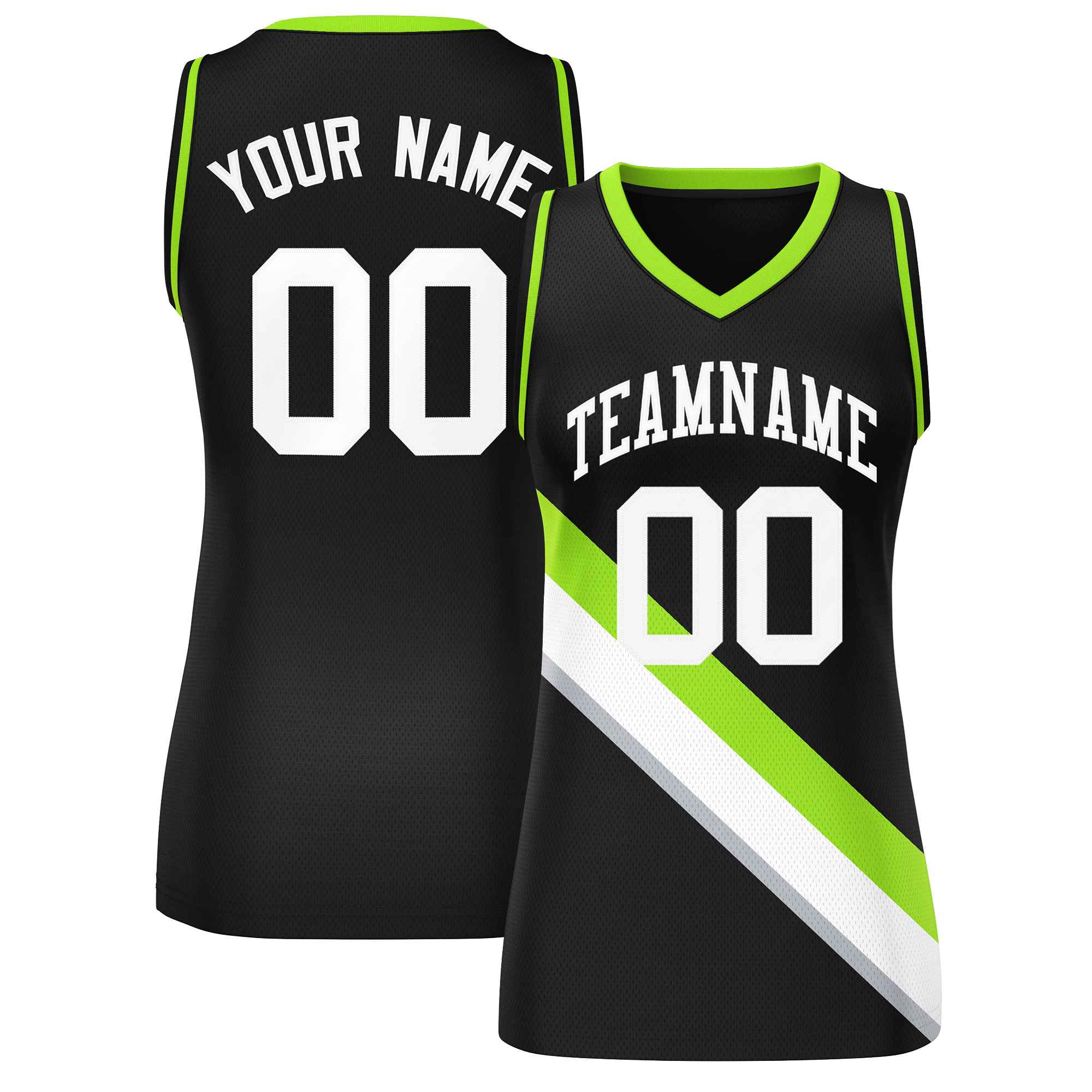 Custom Black Neon Green-Black Thick Slash Fashion Tops Mesh Basketball Jersey For Women