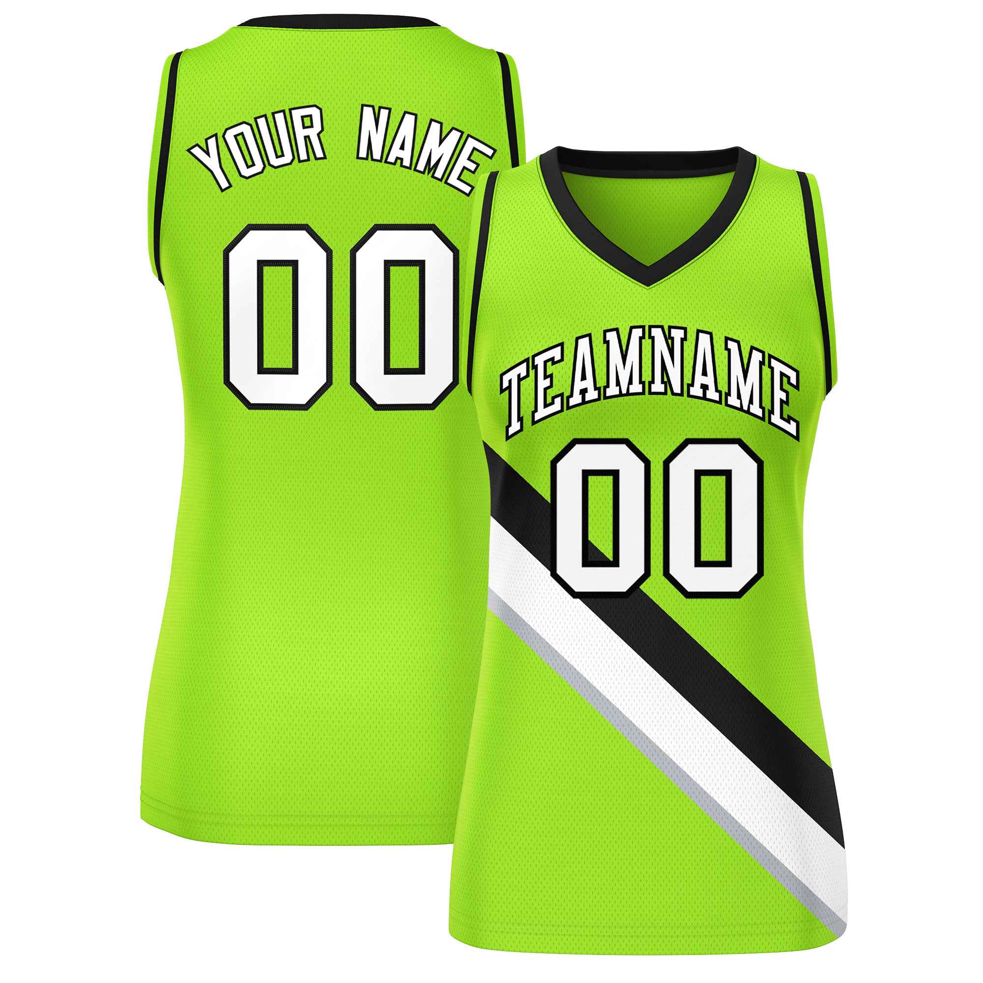 Custom Neon Green Black-Neon Green Thick Slash Fashion Tops Mesh Basketball Jersey For Women