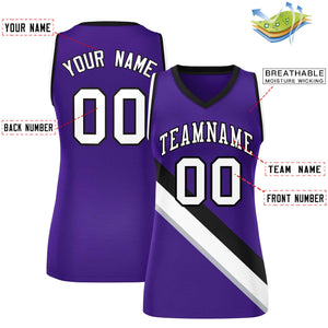 Custom Purple Black-White Thick Slash Fashion Tops Mesh Basketball Jersey For Women