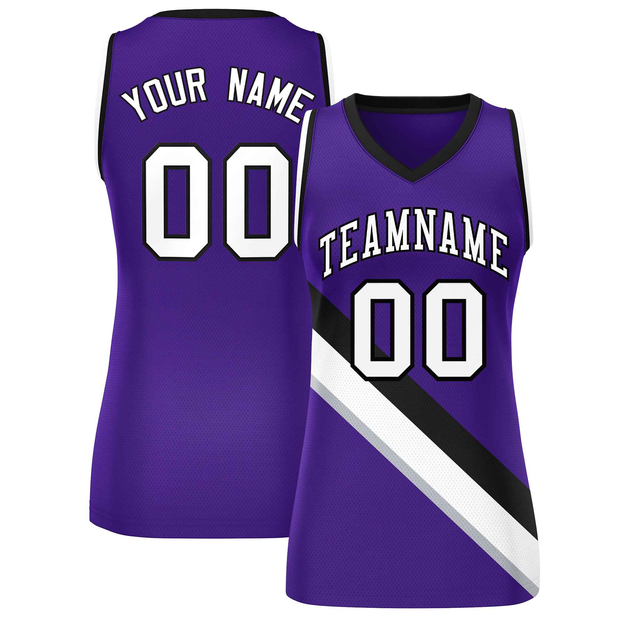 Custom Purple Black-White Thick Slash Fashion Tops Mesh Basketball Jersey For Women