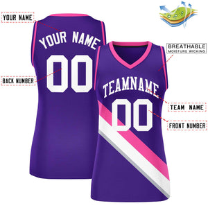 Custom Purple Pink-Purple Thick Slash Fashion Tops Mesh Basketball Jersey For Women