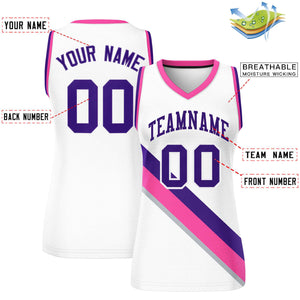 Custom White Pink-Purple Thick Slash Fashion Tops Mesh Basketball Jersey For Women