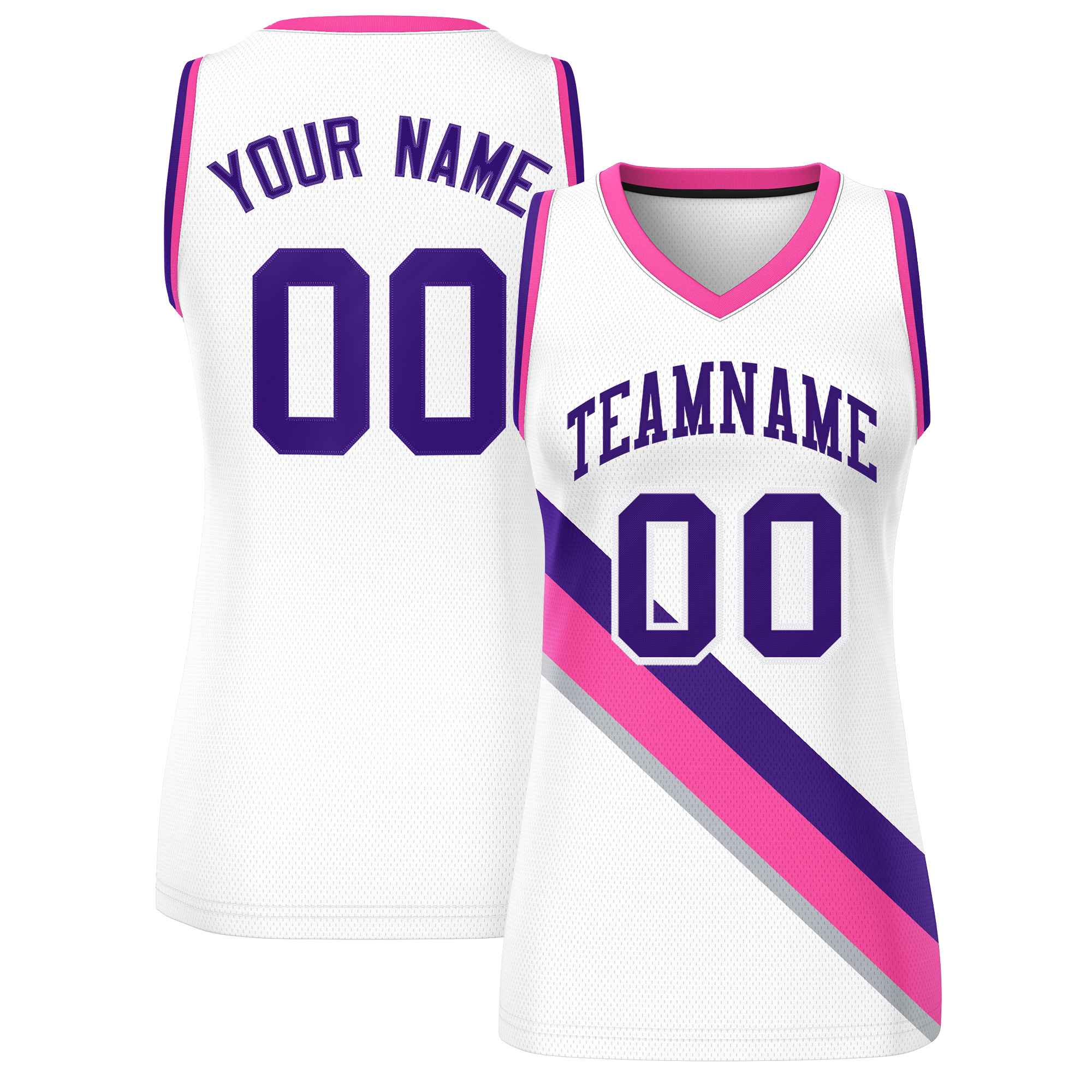 Custom White Pink-Purple Thick Slash Fashion Tops Mesh Basketball Jersey For Women