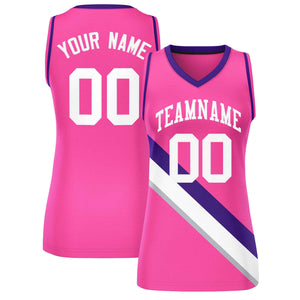 Custom Pink Purple-Pink Thick Slash Fashion Tops Mesh Basketball Jersey For Women