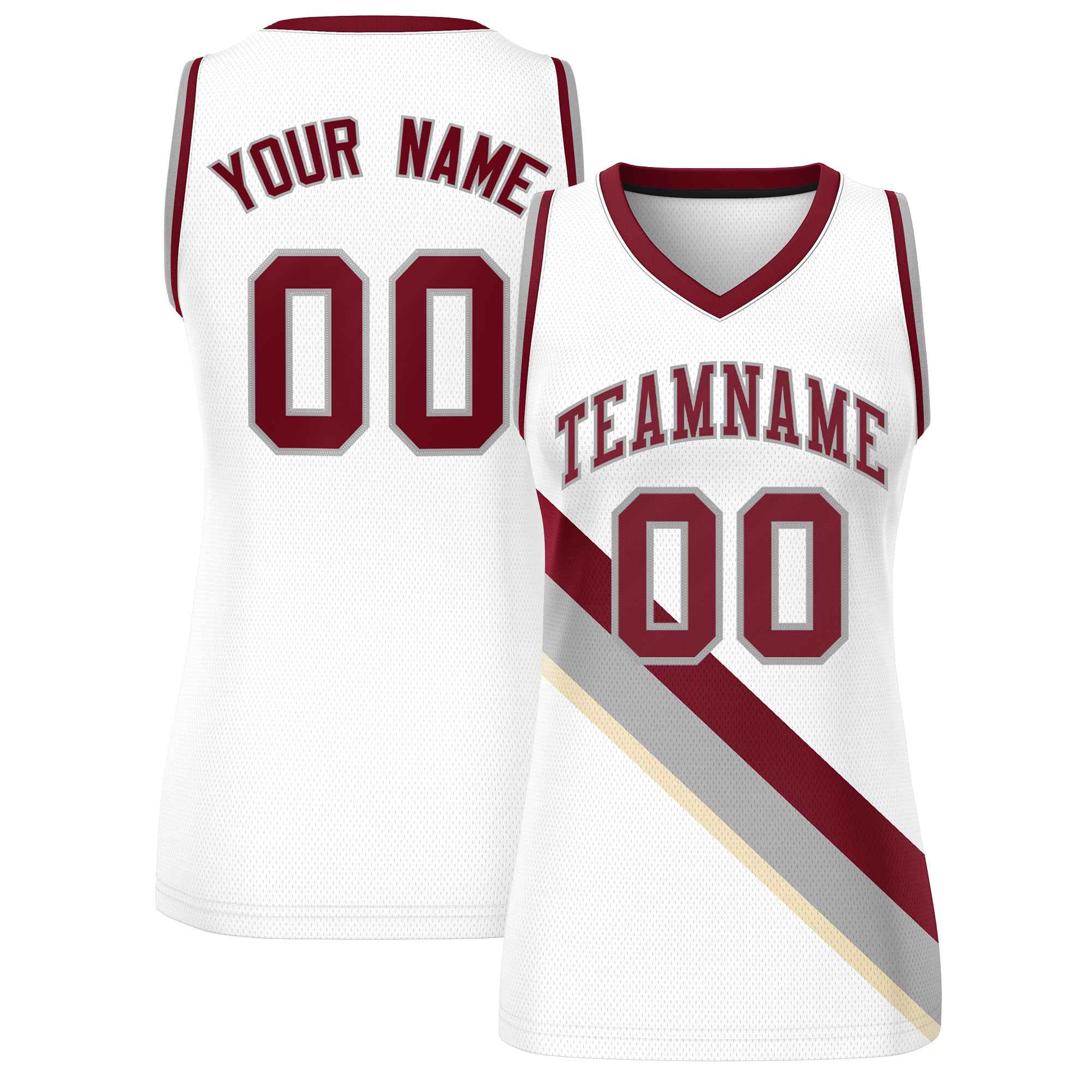 Custom White Crimson-Gray Thick Slash Fashion Tops Mesh Basketball Jersey For Women