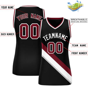 Custom Black Crimson-White Thick Slash Fashion Tops Mesh Basketball Jersey For Women