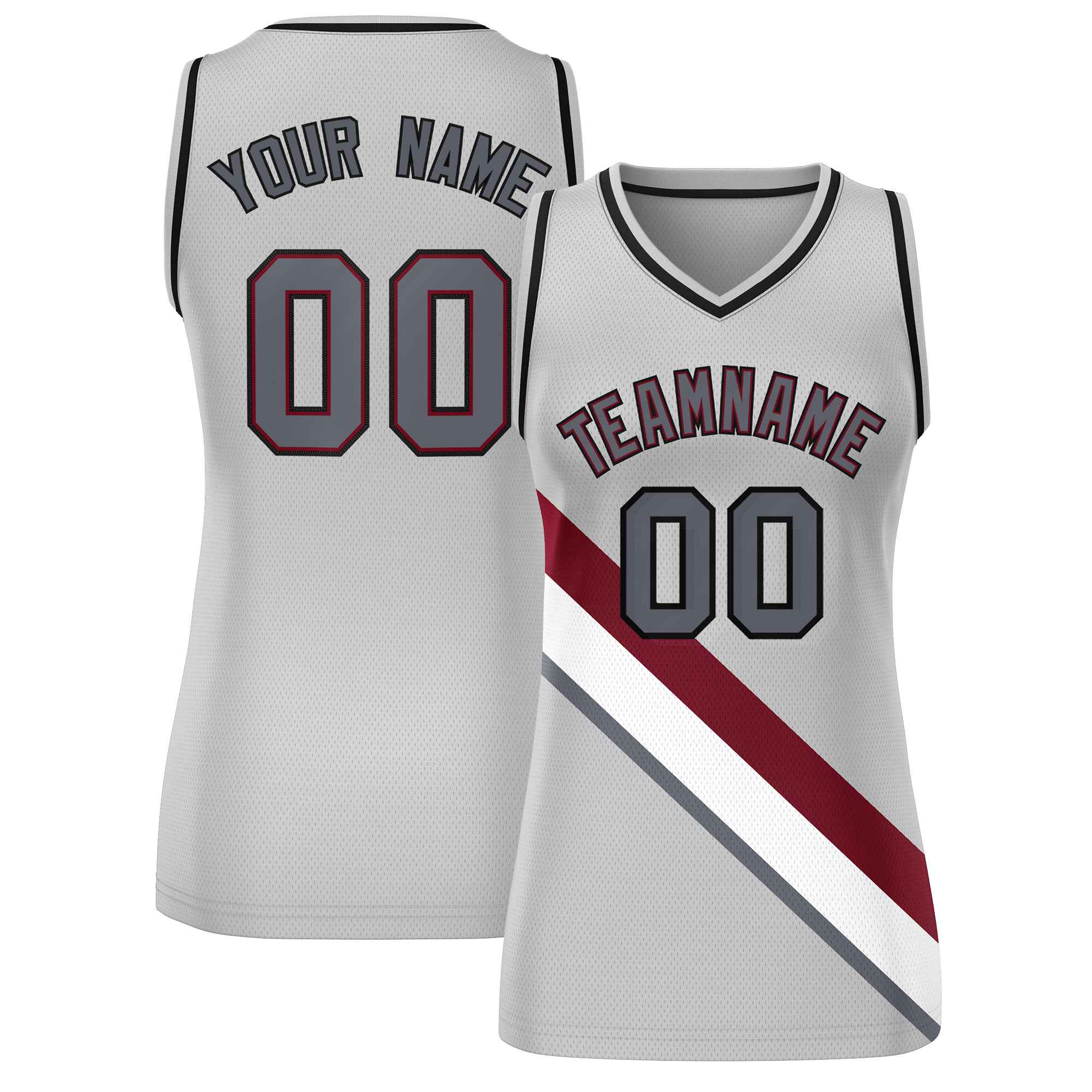 Custom Gray Black-Gray Thick Slash Fashion Tops Mesh Basketball Jersey For Women