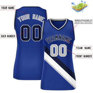 Custom Royal Navy-Gray Thick Slash Fashion Tops Mesh Basketball Jersey For Women