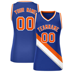 Custom Royal White-Orange Thick Slash Fashion Tops Mesh Basketball Jersey For Women