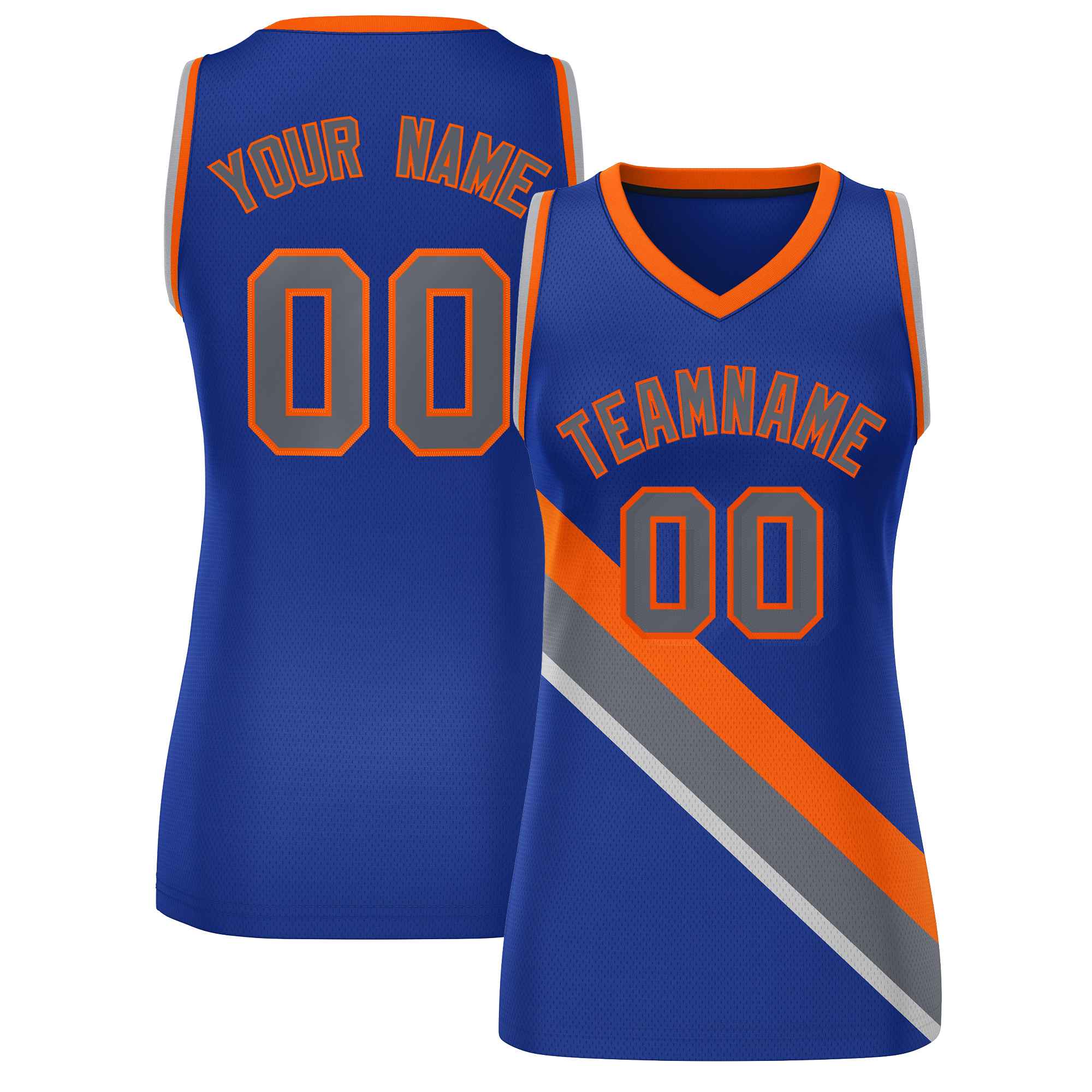 Custom Royal Orange-Dark Gray Thick Slash Fashion Tops Mesh Basketball Jersey For Women