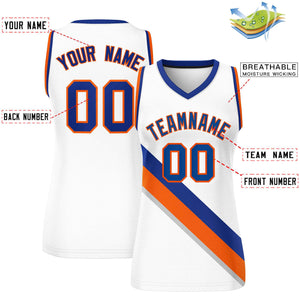 Custom White Royal-Orange Thick Slash Fashion Tops Mesh Basketball Jersey For Women