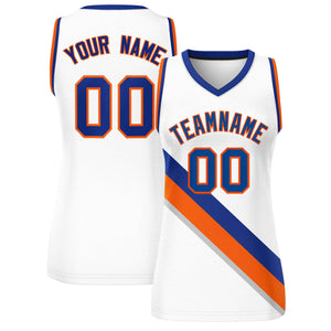 Custom White Royal-Orange Thick Slash Fashion Tops Mesh Basketball Jersey For Women