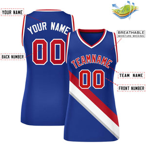 Custom Royal White-Red Thick Slash Fashion Tops Mesh Basketball Jersey For Women