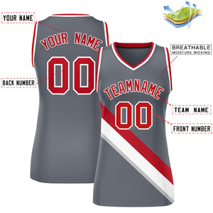 Custom Dark Gray White-Red Thick Slash Fashion Tops Mesh Basketball Jersey For Women