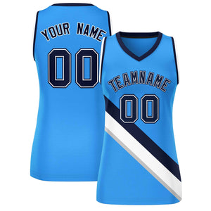 Custom Powder Blue Navy-White Thick Slash Fashion Tops Mesh Basketball Jersey For Women