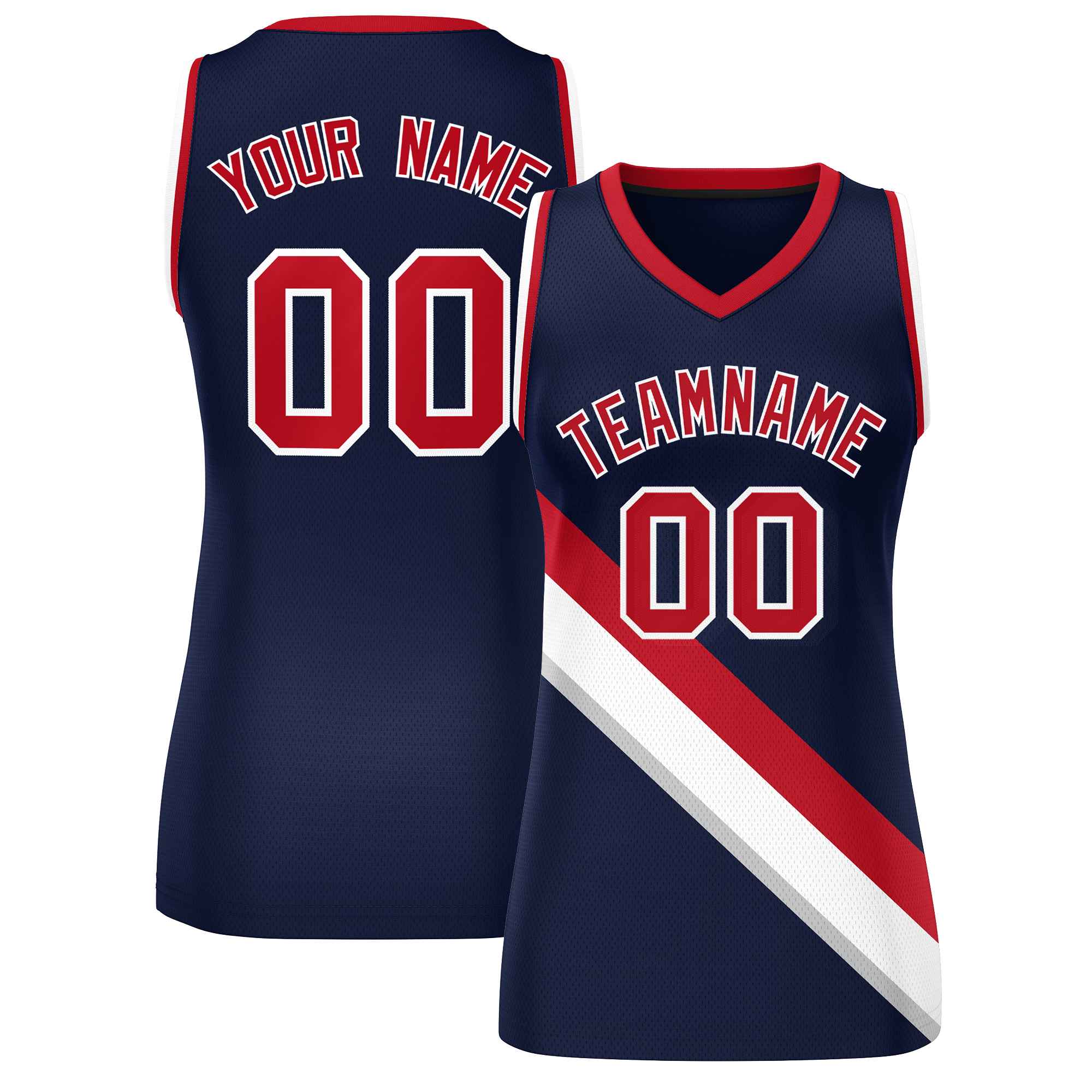 Custom Dark Gray Navy-Red Thick Slash Fashion Tops Mesh Basketball Jersey For Women