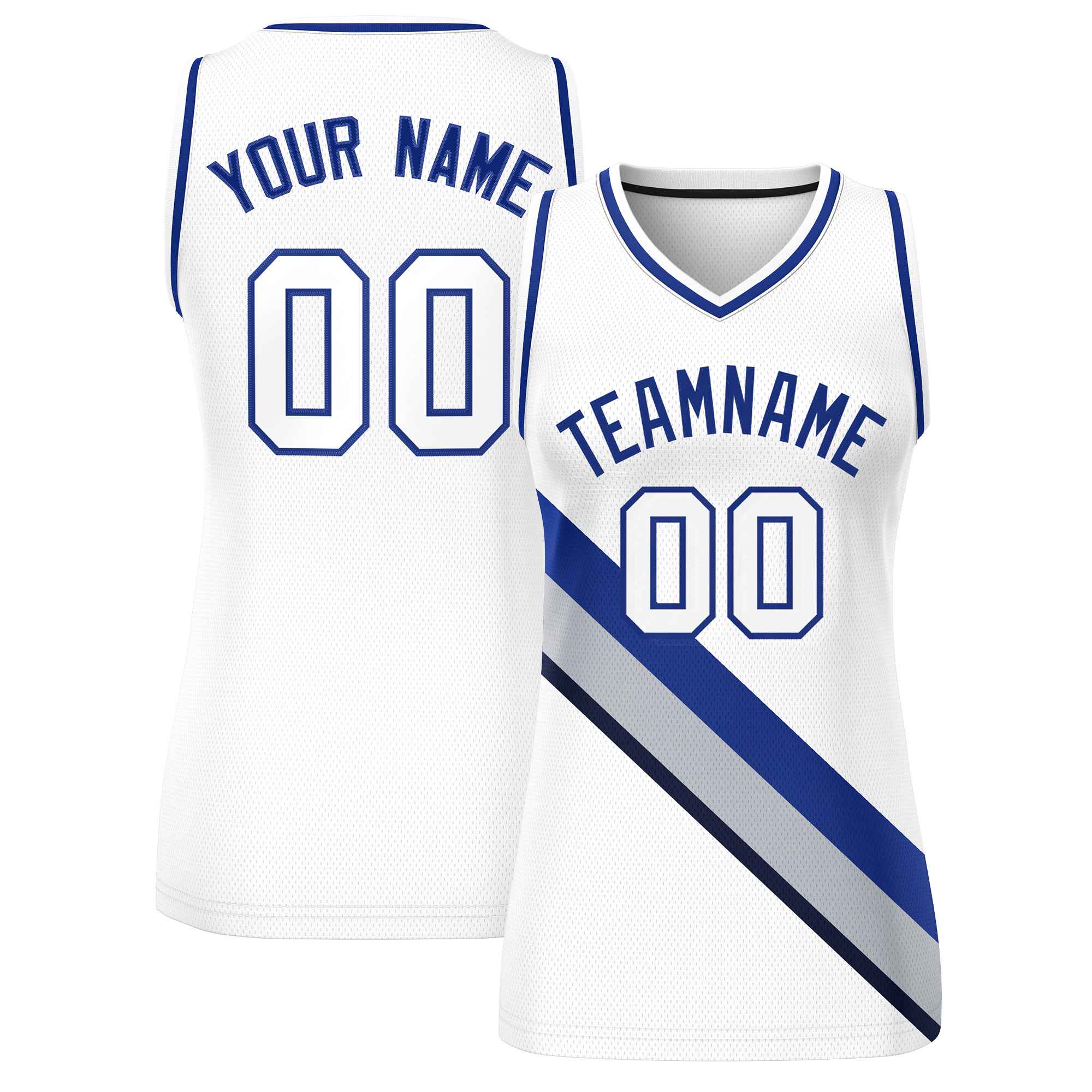 Custom White Navy-White Thick Slash Fashion Tops Mesh Basketball Jersey For Women