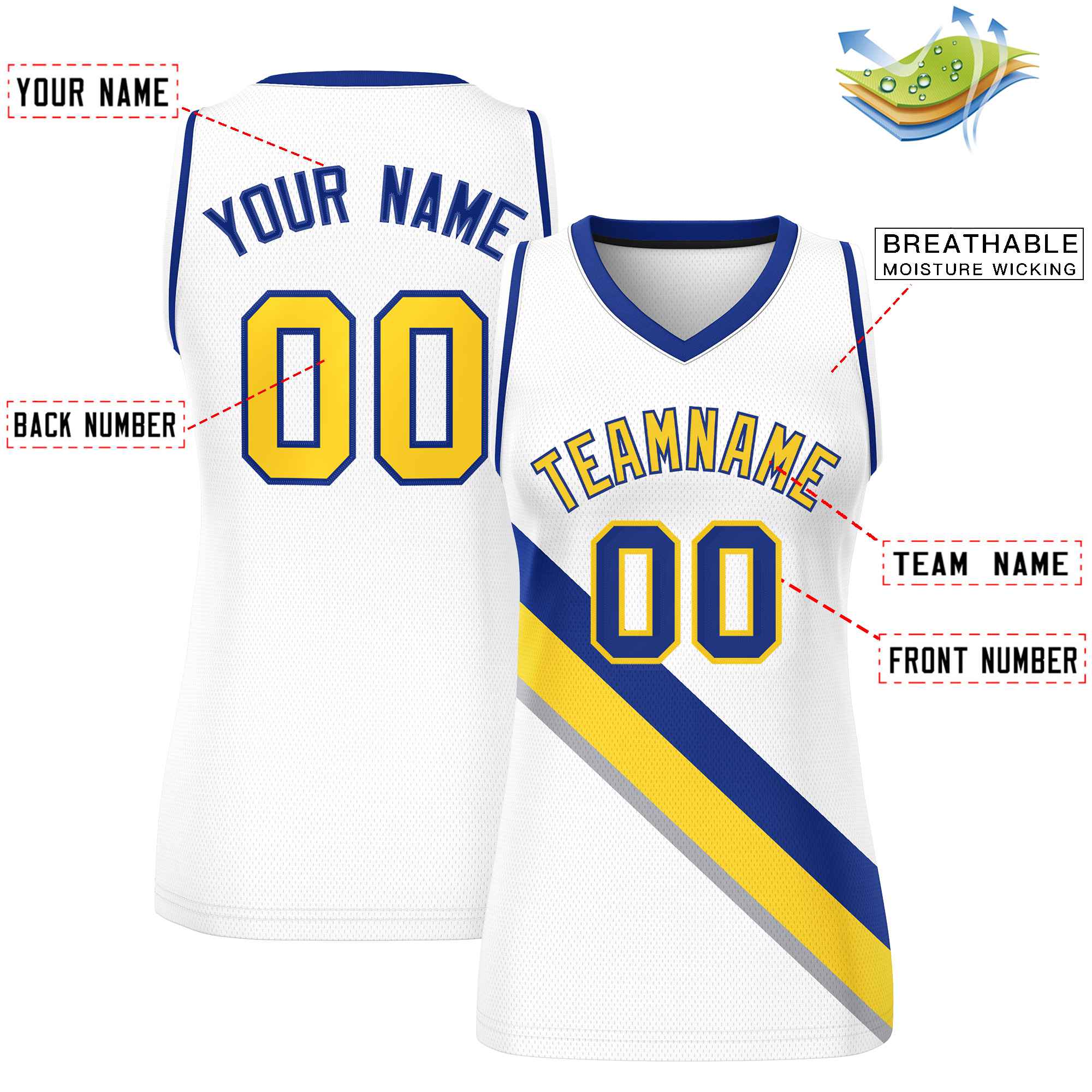 Custom White Navy-White Thick Slash Fashion Tops Mesh Basketball Jersey For Women