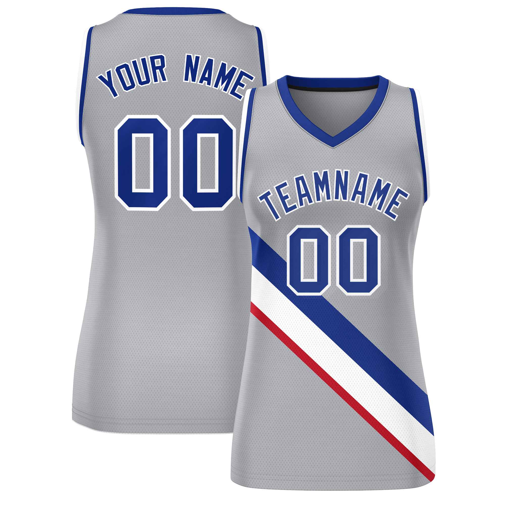 Custom Light Gray Royal-White Thick Slash Fashion Tops Mesh Basketball Jersey For Women