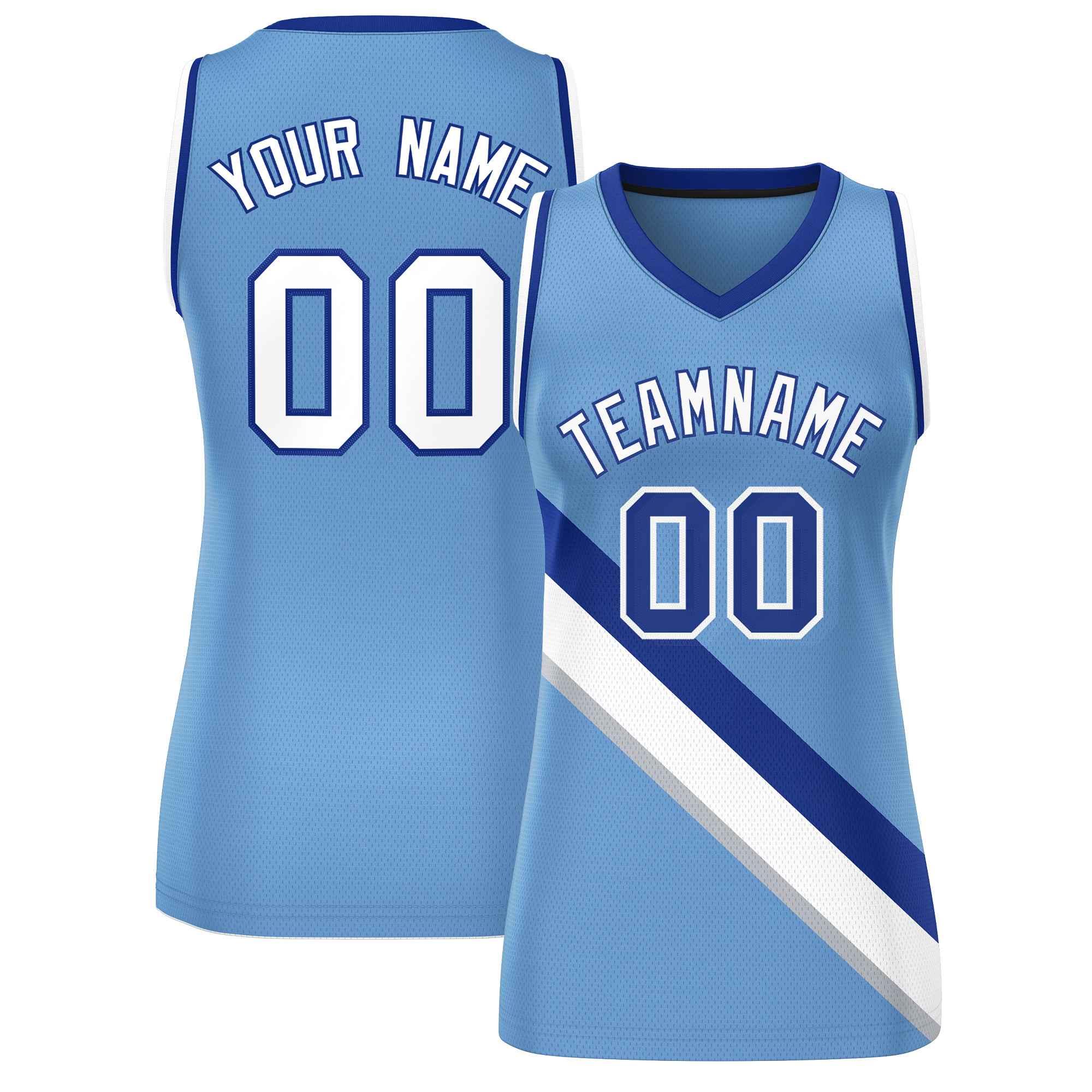 Custom Light Blue White-Royal Thick Slash Fashion Tops Mesh Basketball Jersey For Women