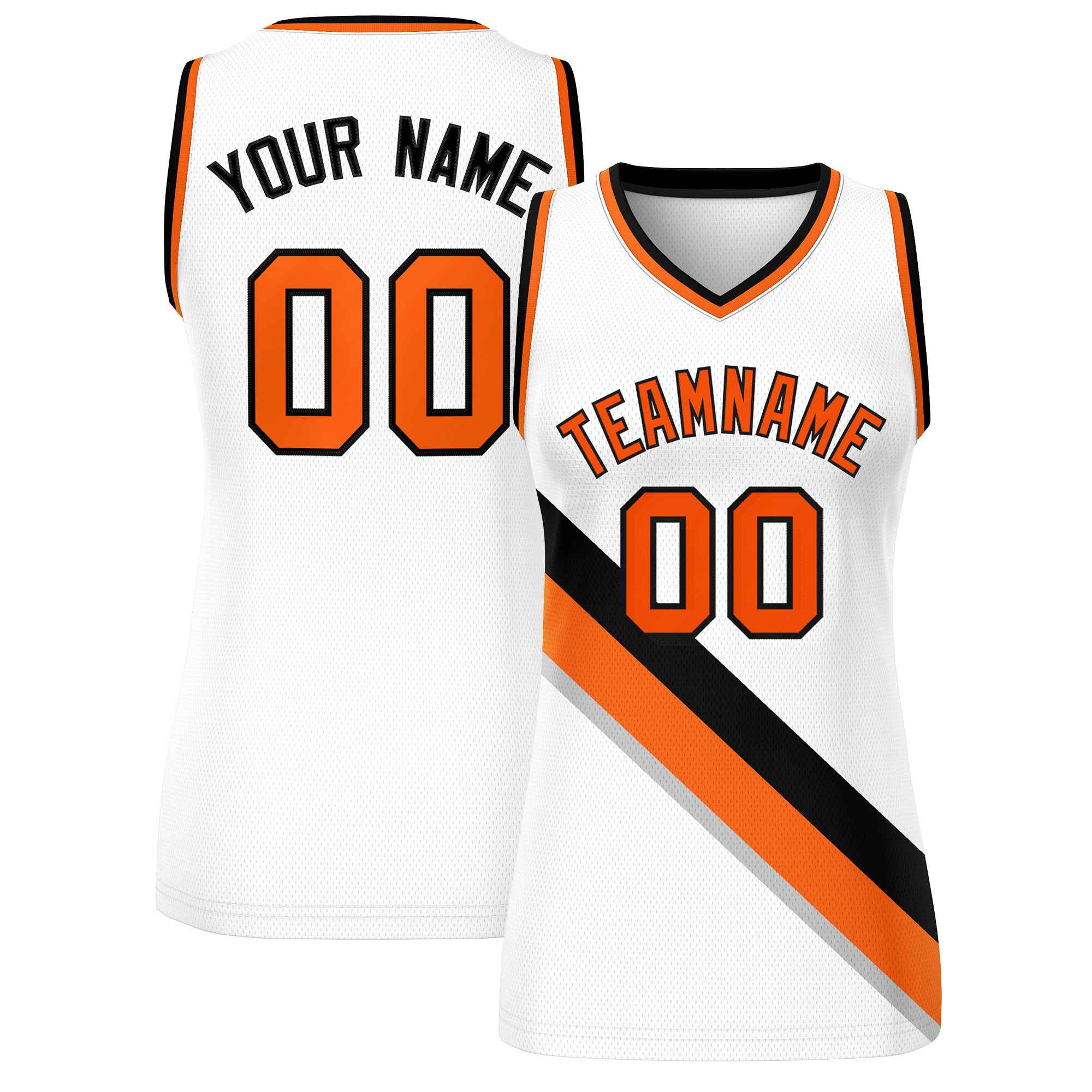 Custom White Orange-Black Thick Slash Fashion Tops Mesh Basketball Jersey For Women