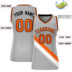 Custom Light Gray Orange-Black Thick Slash Fashion Tops Mesh Basketball Jersey For Women