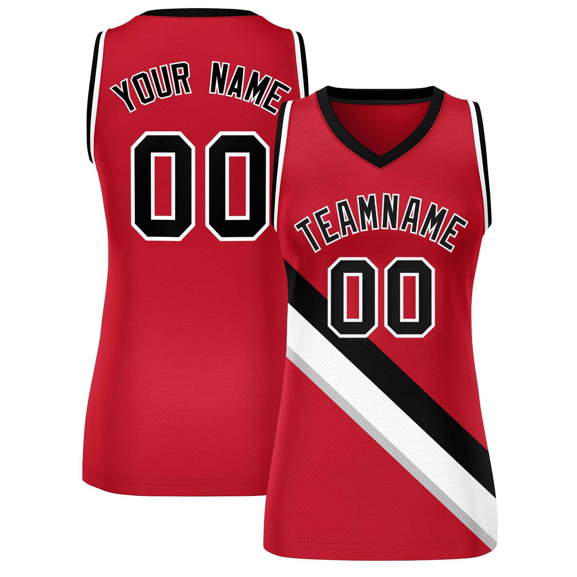 Custom Red Black-White Thick Slash Fashion Tops Mesh Basketball Jersey For Women