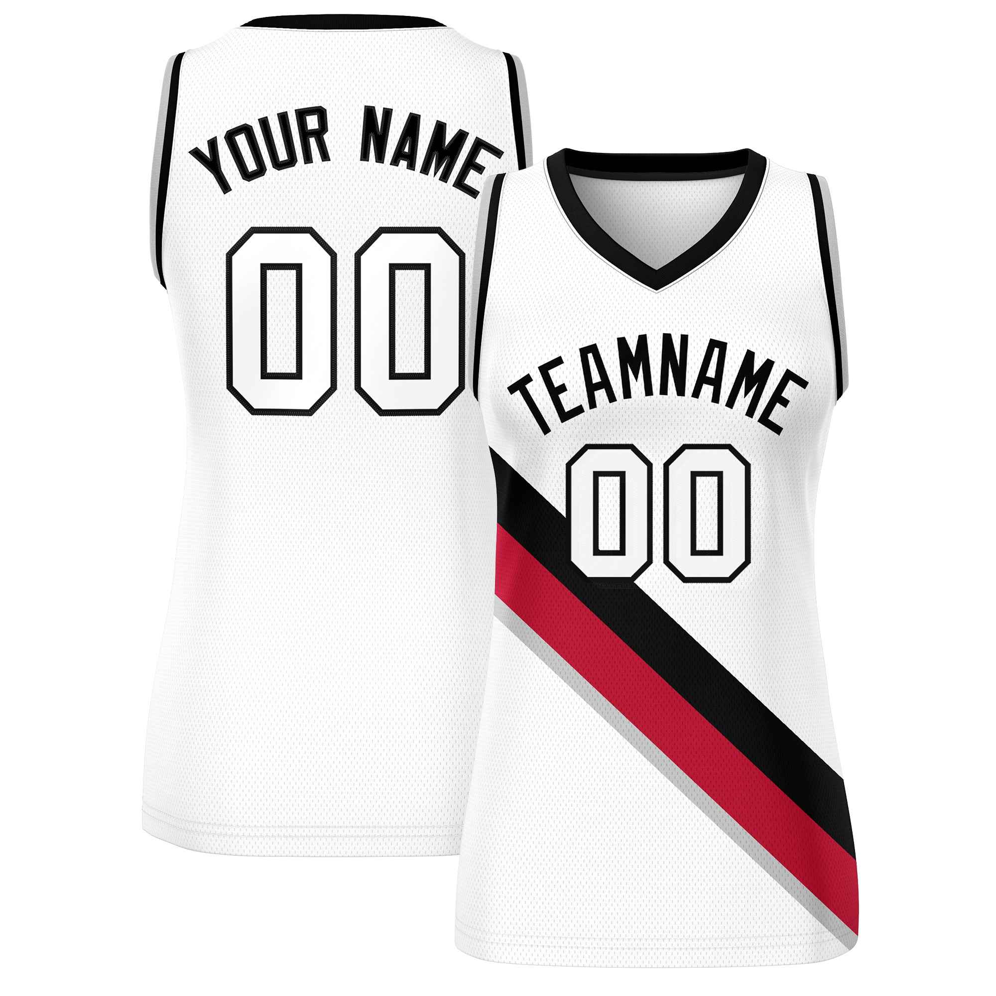 Custom White Black-Gray Thick Slash Fashion Tops Mesh Basketball Jersey For Women