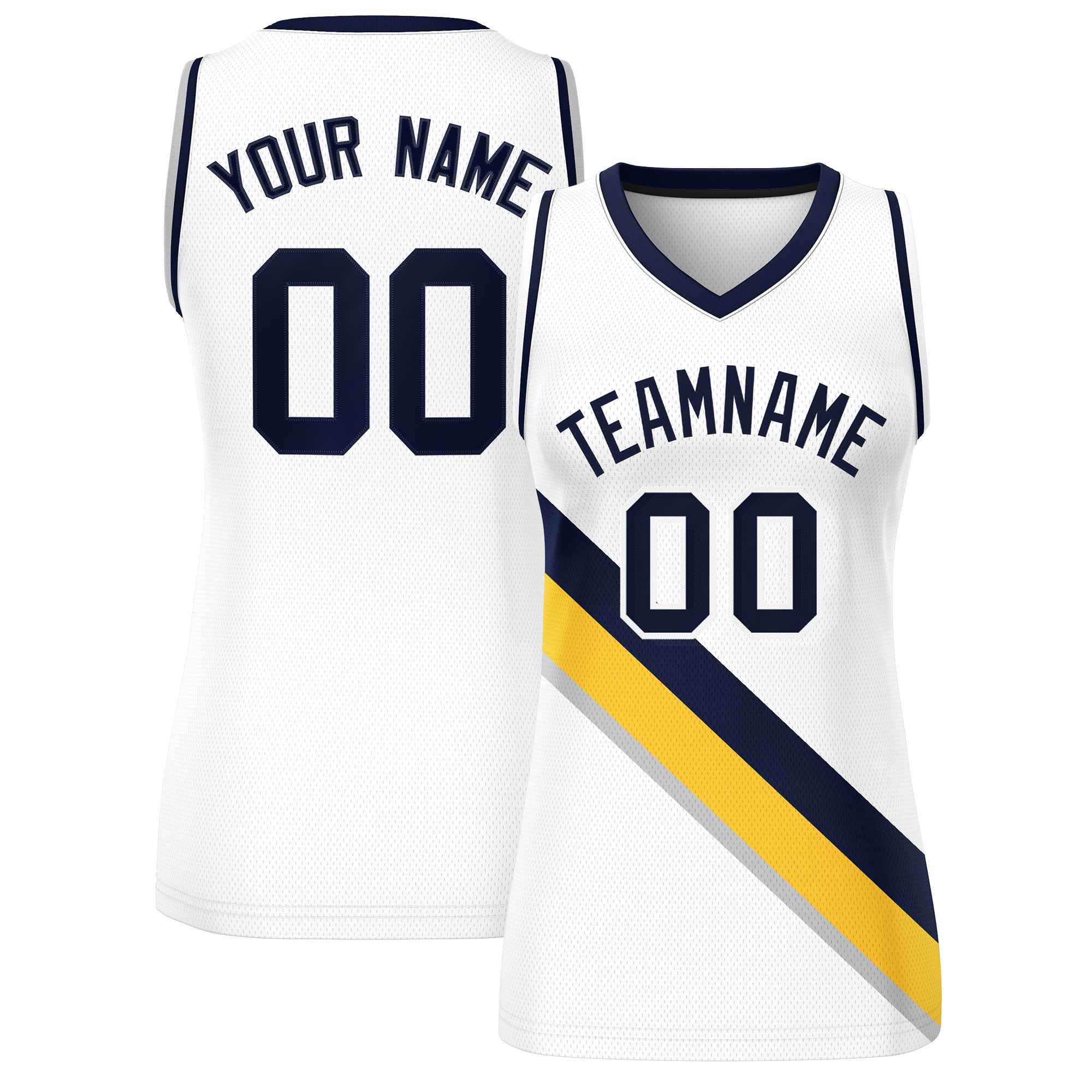 Custom White Navy-White Thick Slash Fashion Tops Mesh Basketball Jersey For Women