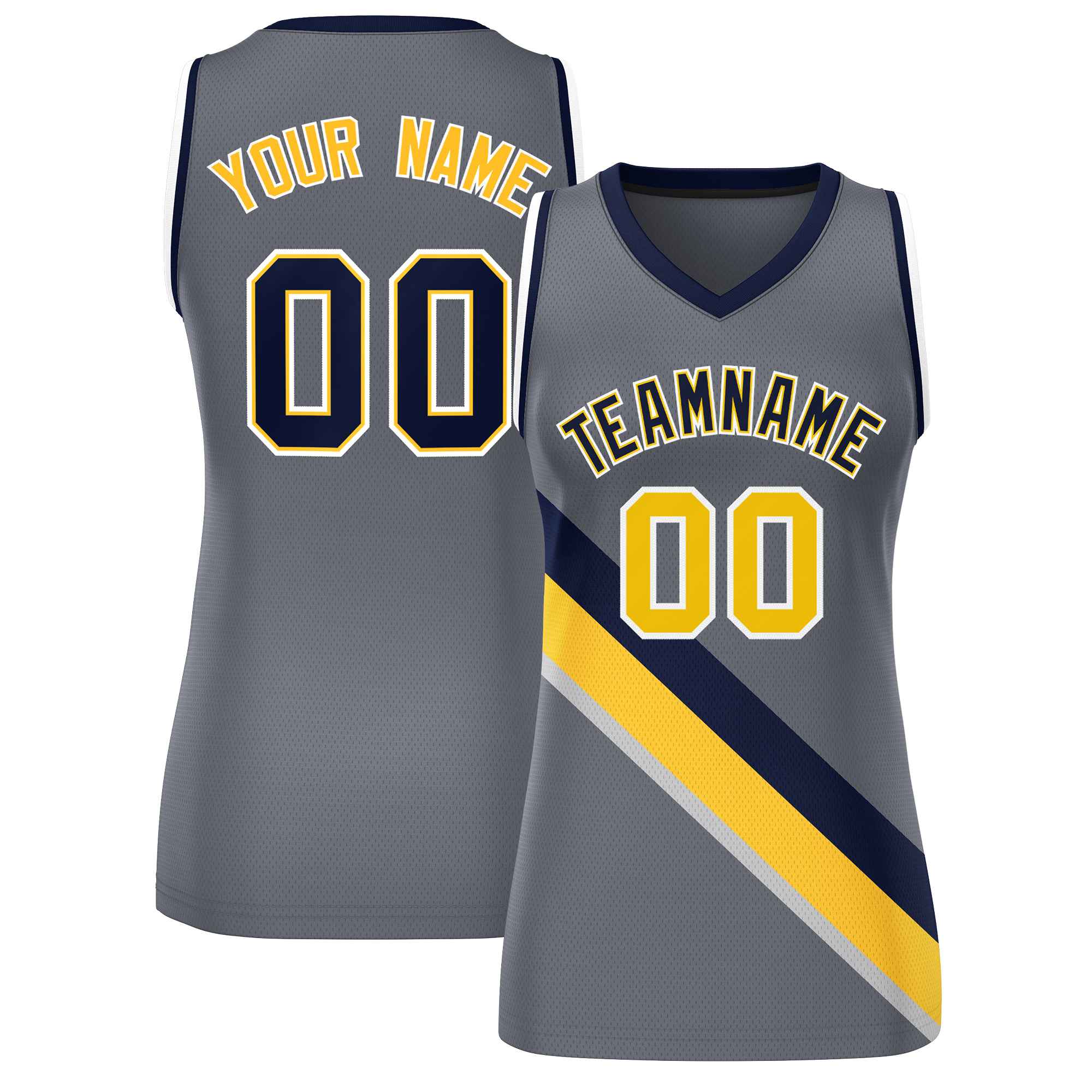 Custom Dark Gray Navy-White Thick Slash Fashion Tops Mesh Basketball Jersey For Women