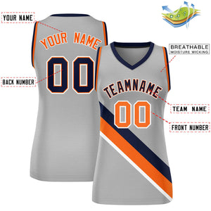 Custom Light Gray Orange-Navy Thick Slash Fashion Tops Mesh Basketball Jersey For Women