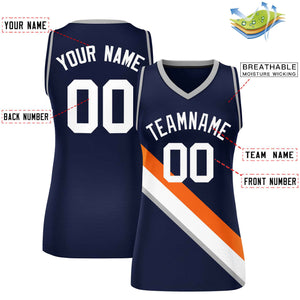 Custom Navy Gray-Navy Thick Slash Fashion Tops Mesh Basketball Jersey For Women